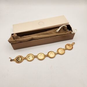 Vincenza 18kt Gold Plated Over Sterling Gold Lira Coin Bracelet QVC